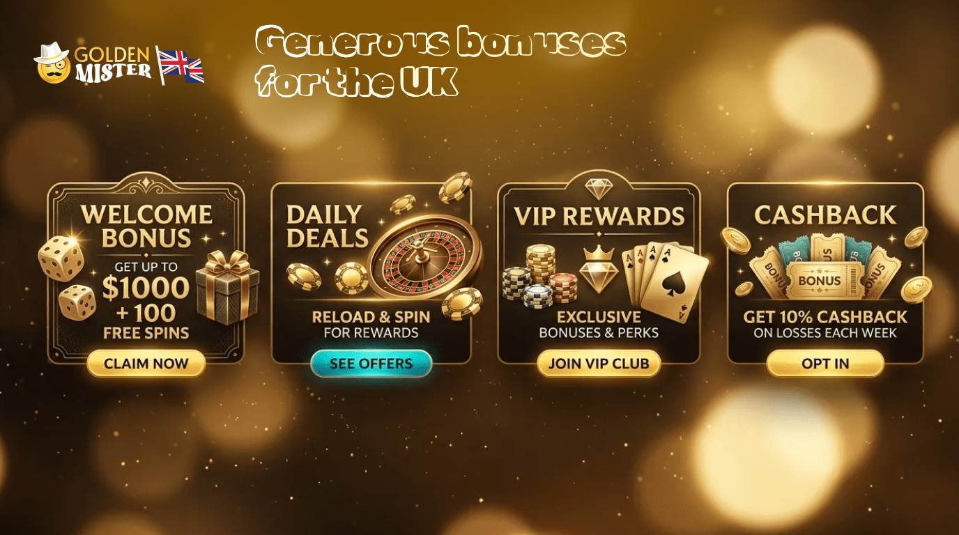 The betting and gambling site Golden Mister offers generous bonuses